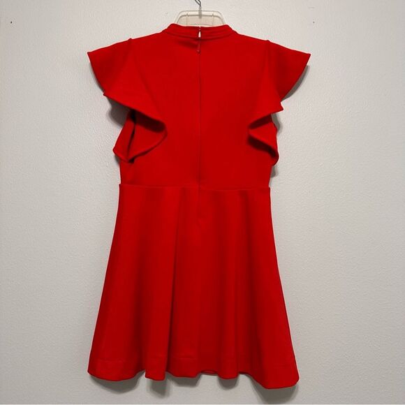 Anthropologie Maeve Deena Red Mock Neck Ruffle Flutter Sleeve Mini Dress XS - Picture 5 of 10